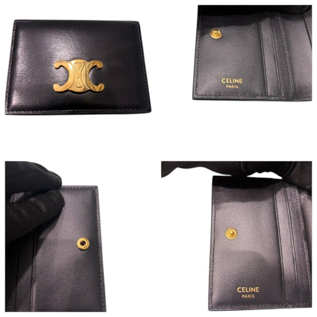 Celine Triomphe Black Gold Leather Card Case — view 6
