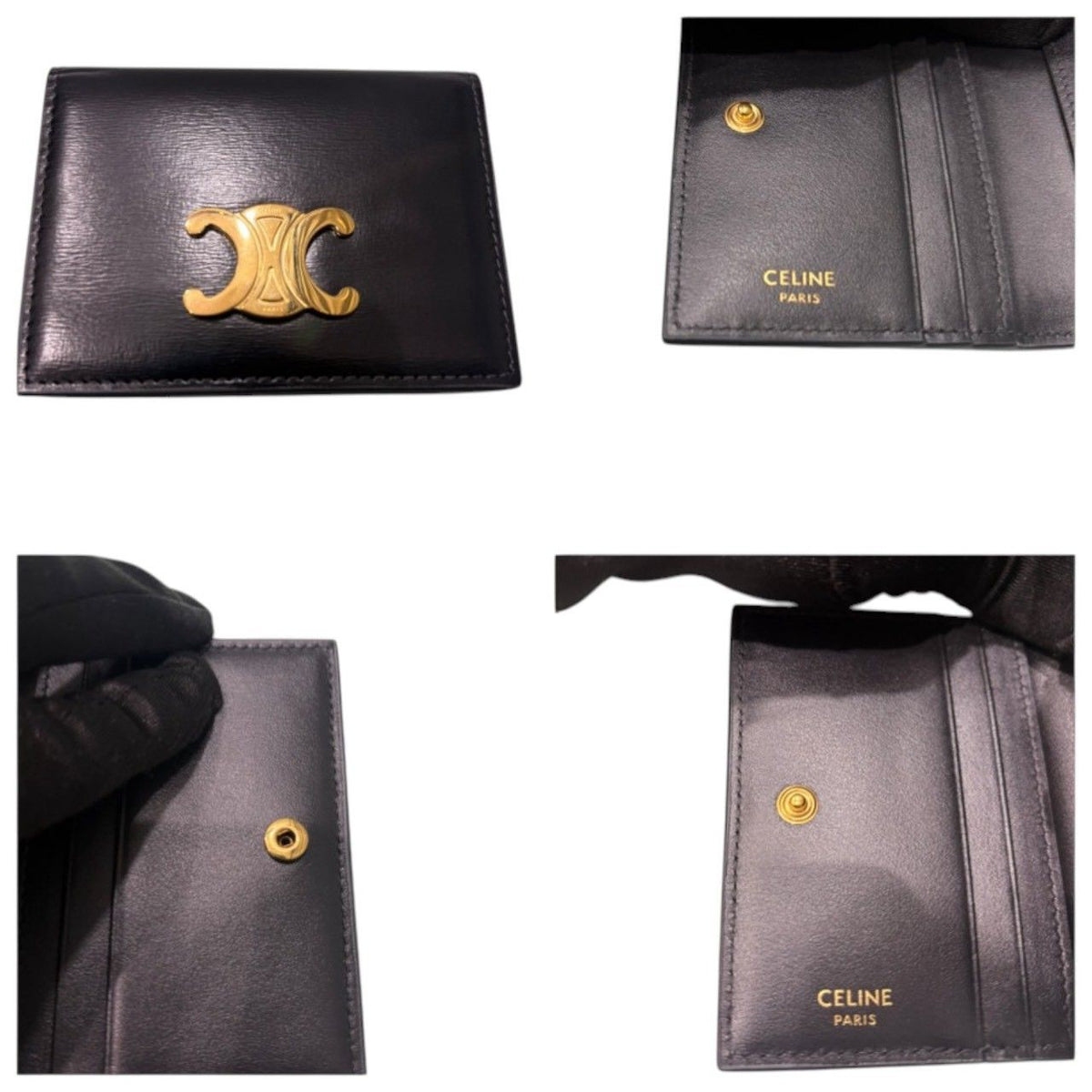 Celine Triomphe Black Gold Leather Card Case — view 6