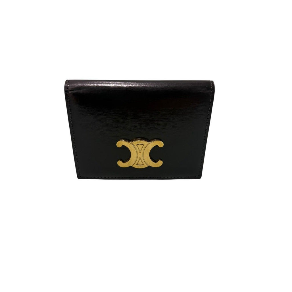Celine Triomphe Black Gold Leather Card Case