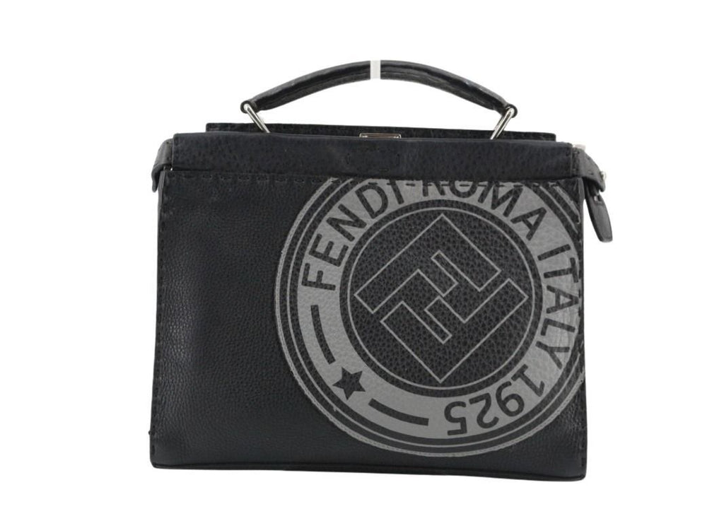Fendi Peekaboo Selleria Black Leather 2-Way Shoulder Bag Silver