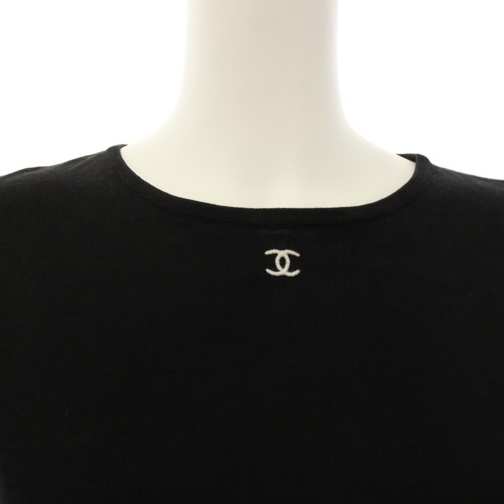Chanel CC Logo Knit Top Short Sleeve 38 Black Sweater — view 5