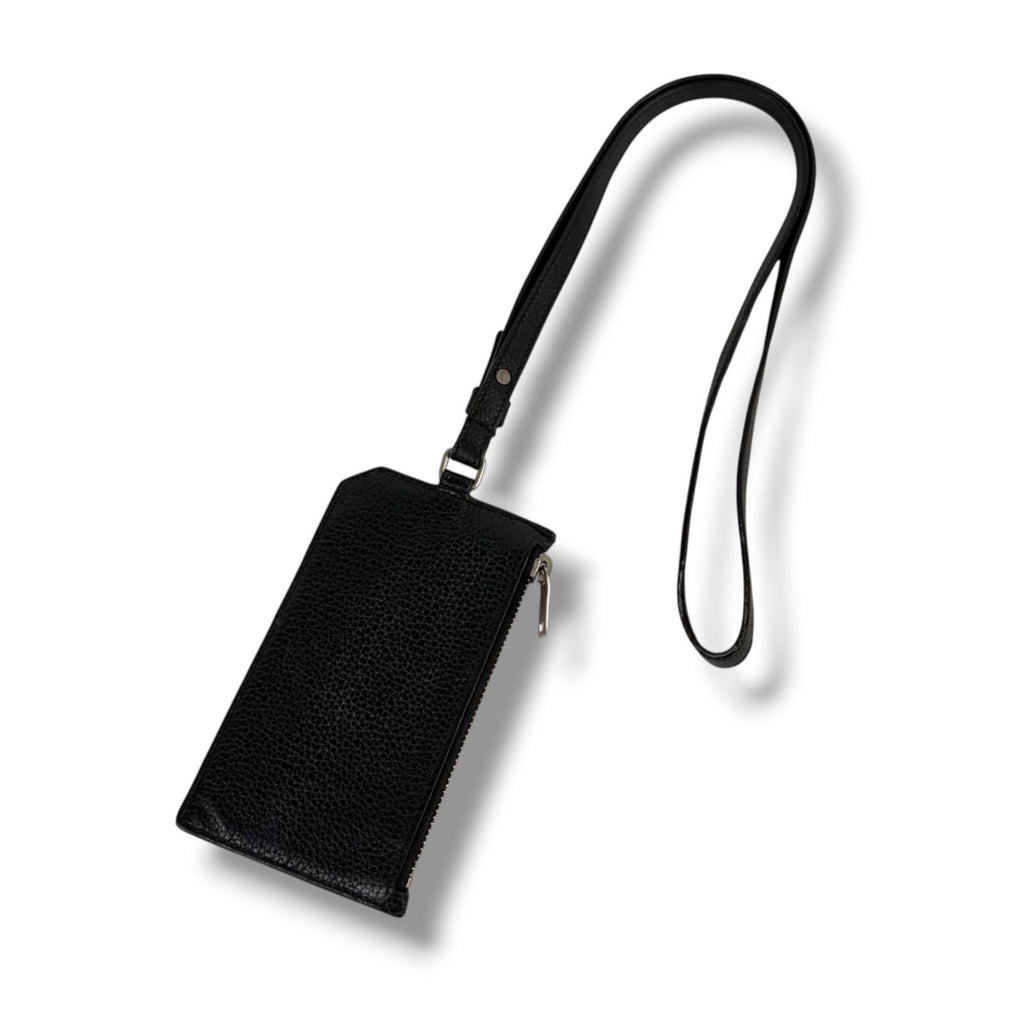 Saint Laurent Paris Zip Card Case with Neck Strap Fragment Black