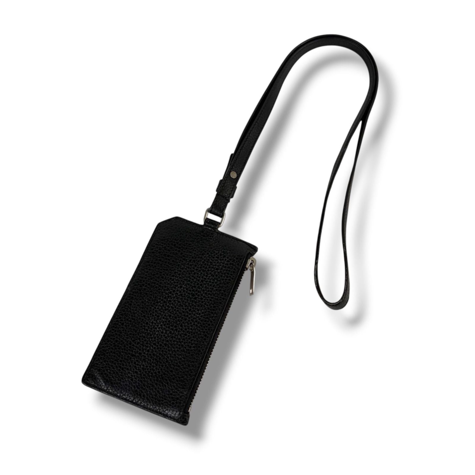 Saint Laurent Paris Zip Card Case with Neck Strap Fragment Black