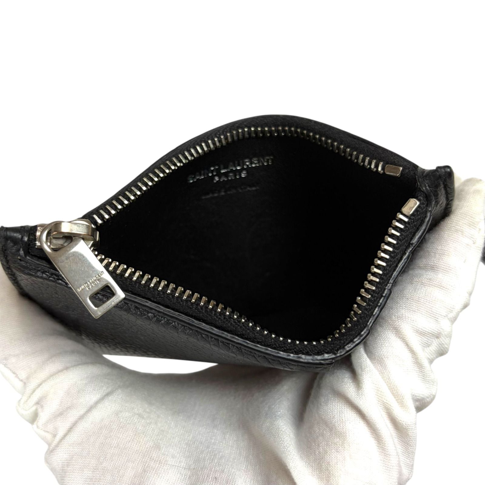 Saint Laurent Paris Zip Card Case with Neck Strap Fragment Black — view 8