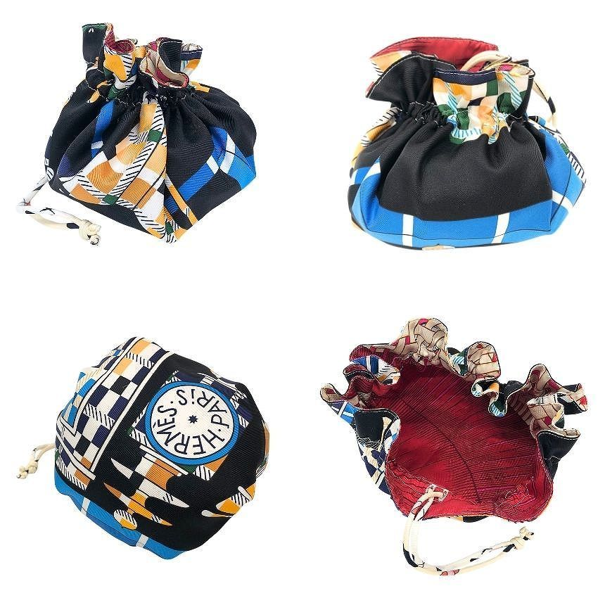 Hermes Drawstring Pouch Reversible Petit Silk Multicolor Balade Ecossaise — view 2