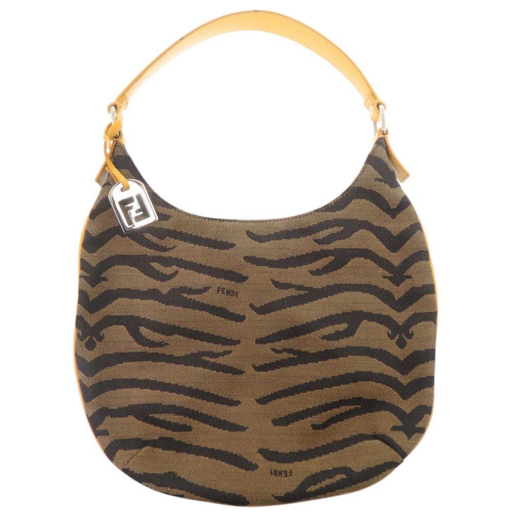 Fendi Zebra Pattern Canvas Brown Shoulder Bag