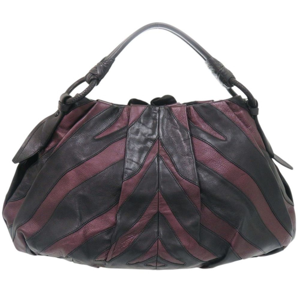 Prada Vitellino Mordo Leather Purple Black Handbag — view 2
