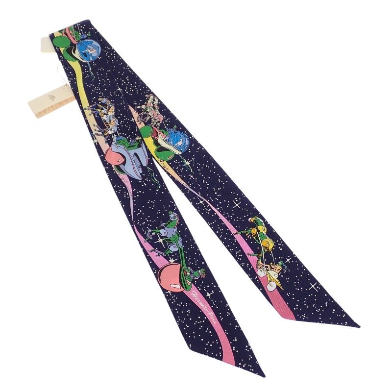 Hermes Twilly Space Scarf Silk Navy Marine Rose — view 2