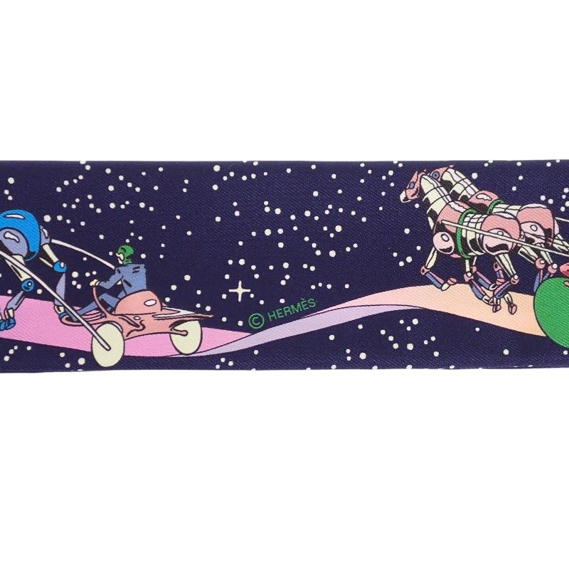 Hermes Twilly Space Scarf Silk Navy Marine Rose — view 5