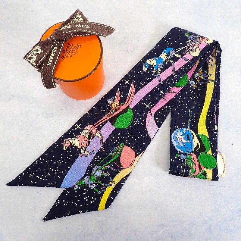 Hermes Twilly Space Scarf Silk Navy Marine Rose