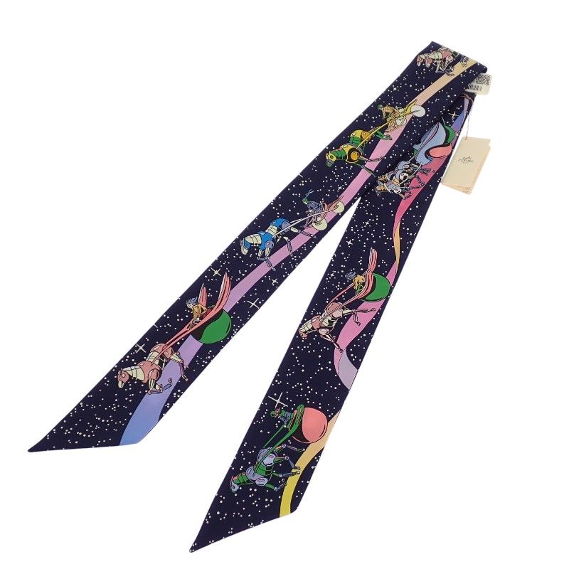 Hermes Twilly Space Scarf Silk Navy Marine Rose — view 3