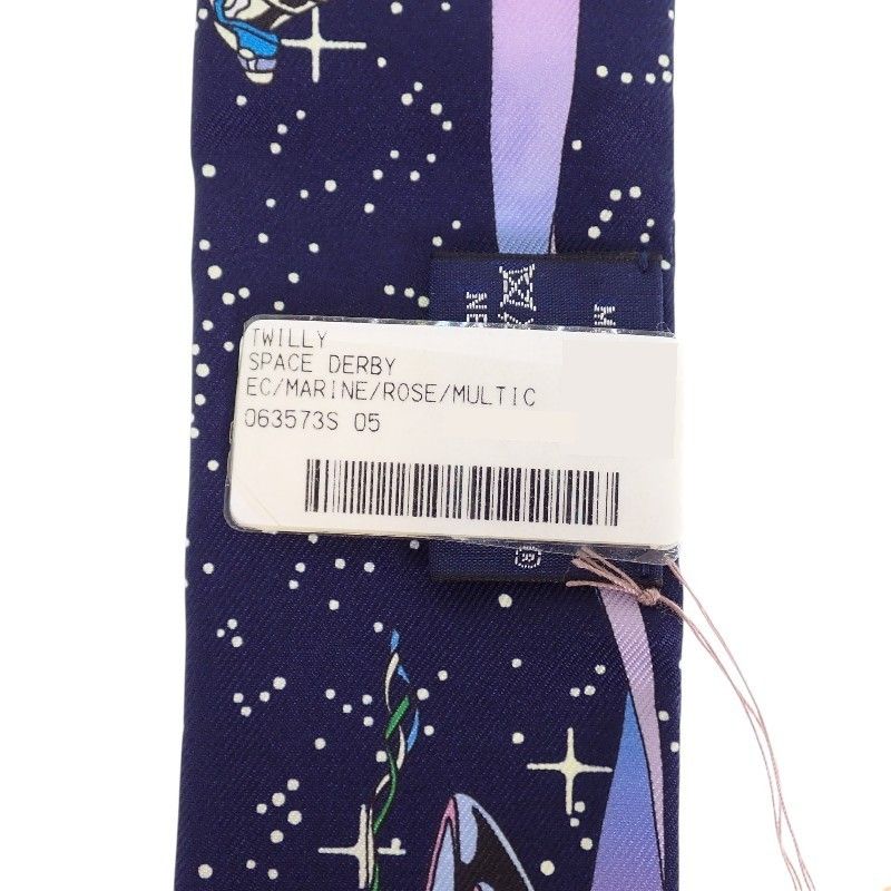 Hermes Twilly Space Scarf Silk Navy Marine Rose — view 6