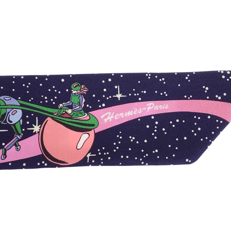 Hermes Twilly Space Scarf Silk Navy Marine Rose — view 4