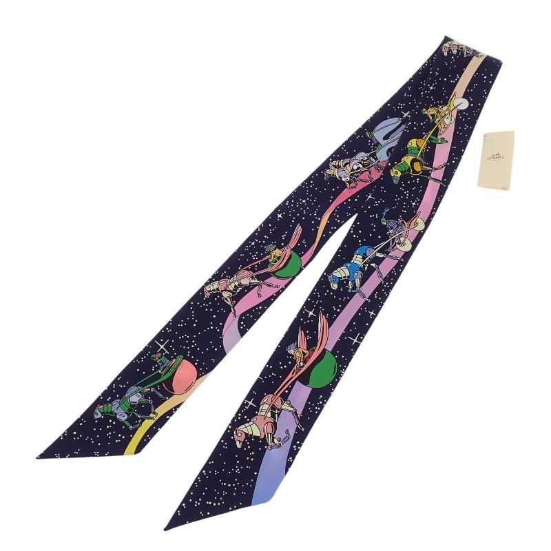 Hermes Twilly Space Scarf Silk Navy Marine Rose — view 2