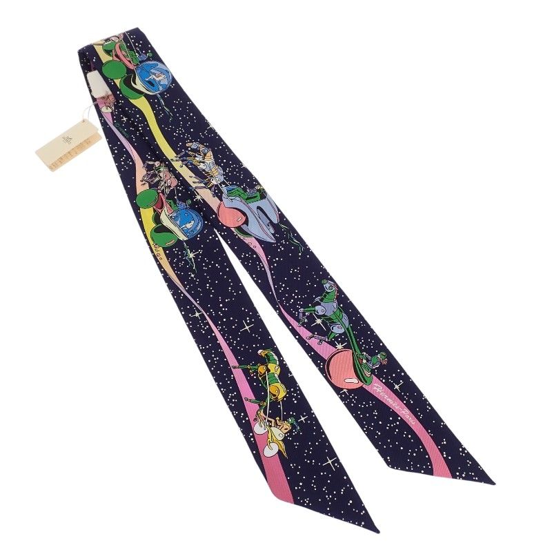 Hermes Twilly Space Scarf Silk Navy Marine Rose — view 3