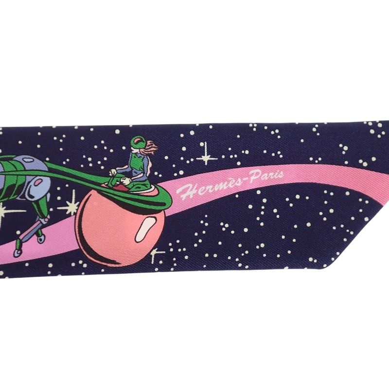 Hermes Twilly Space Scarf Silk Navy Marine Rose — view 4