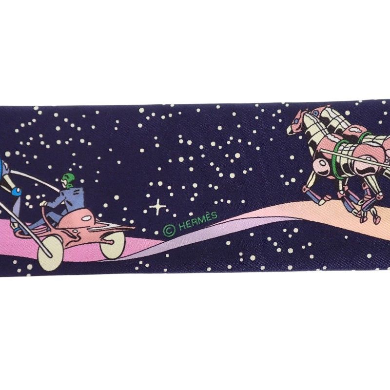 Hermes Twilly Space Scarf Silk Navy Marine Rose — view 5