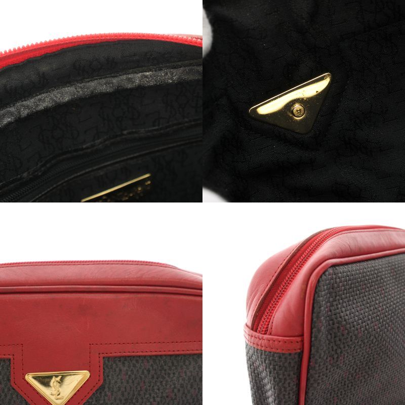 Saint Laurent Vintage Clutch Leather All Over Pattern Red Gray YT — view 8