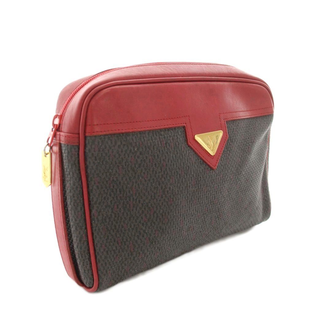 Saint Laurent Vintage Clutch Leather All Over Pattern Red Gray YT — view 2