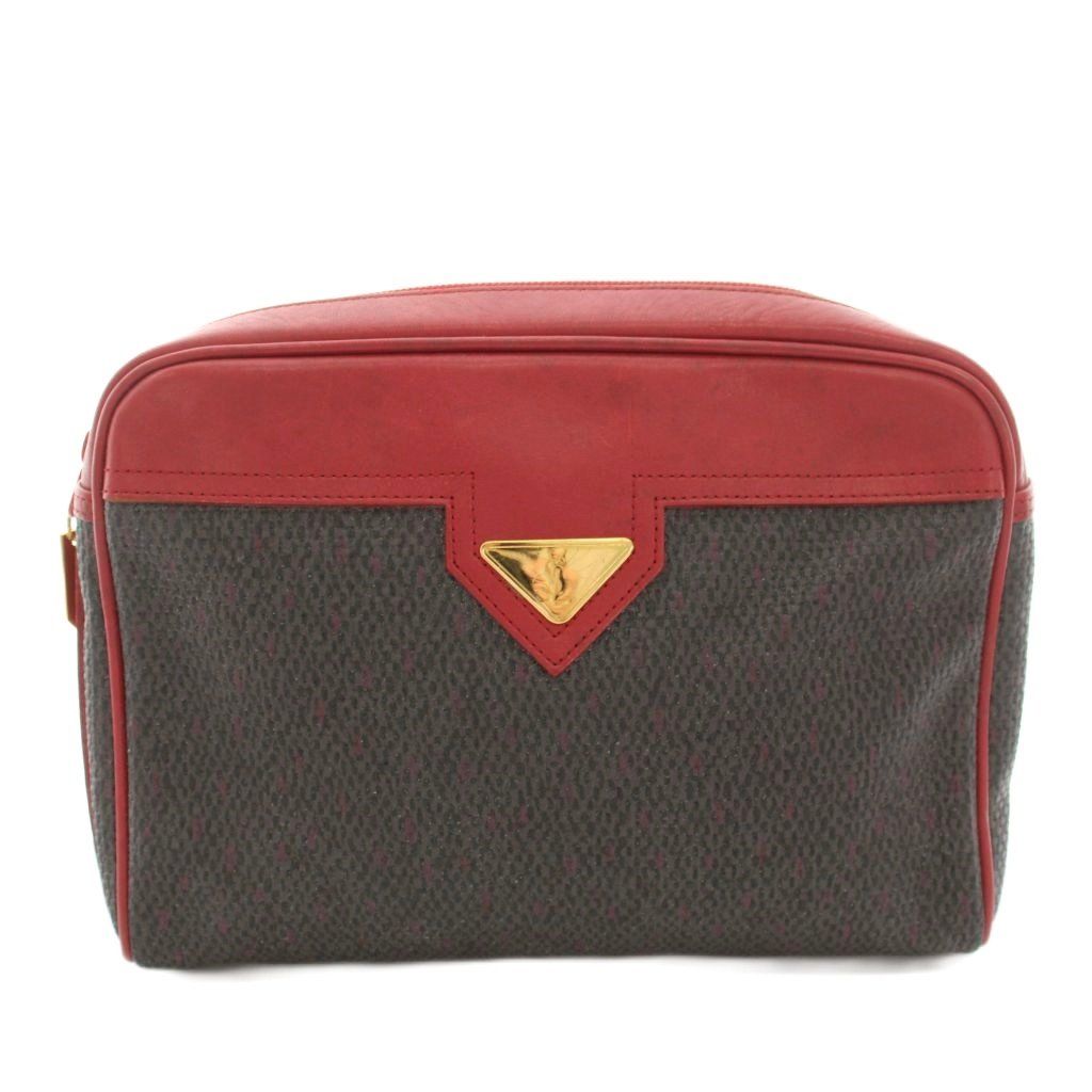 Saint Laurent Vintage Clutch Leather All Over Pattern Red Gray YT