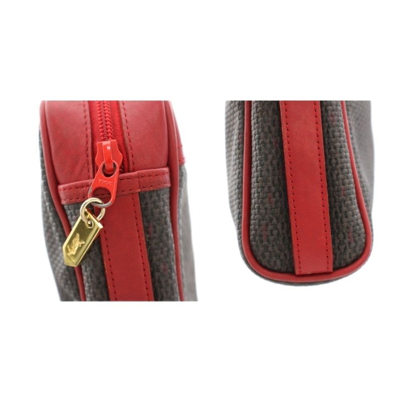 Saint Laurent Vintage Clutch Leather All Over Pattern Red Gray YT — view 9