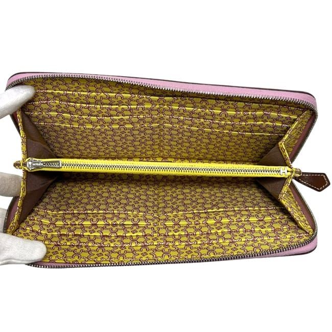 Hermes Wallet Azap Silk in Zip Around Veau Joan Citron Mauve Silvestre Pink — view 4