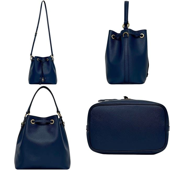 Prada Drawstring Shoulder Bag 2-Way Hand 1 BE 032 158 Saffiano Leather Azzurro — view 2