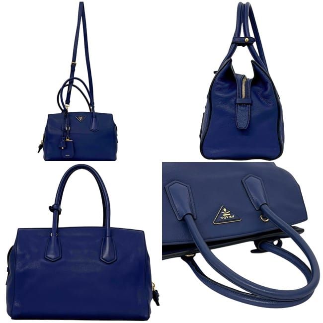 Prada 2-Way Tote Leather Blue — view 2