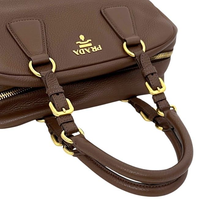 Prada Mini Boston Bag Leather Vitello Daino Brown — view 8