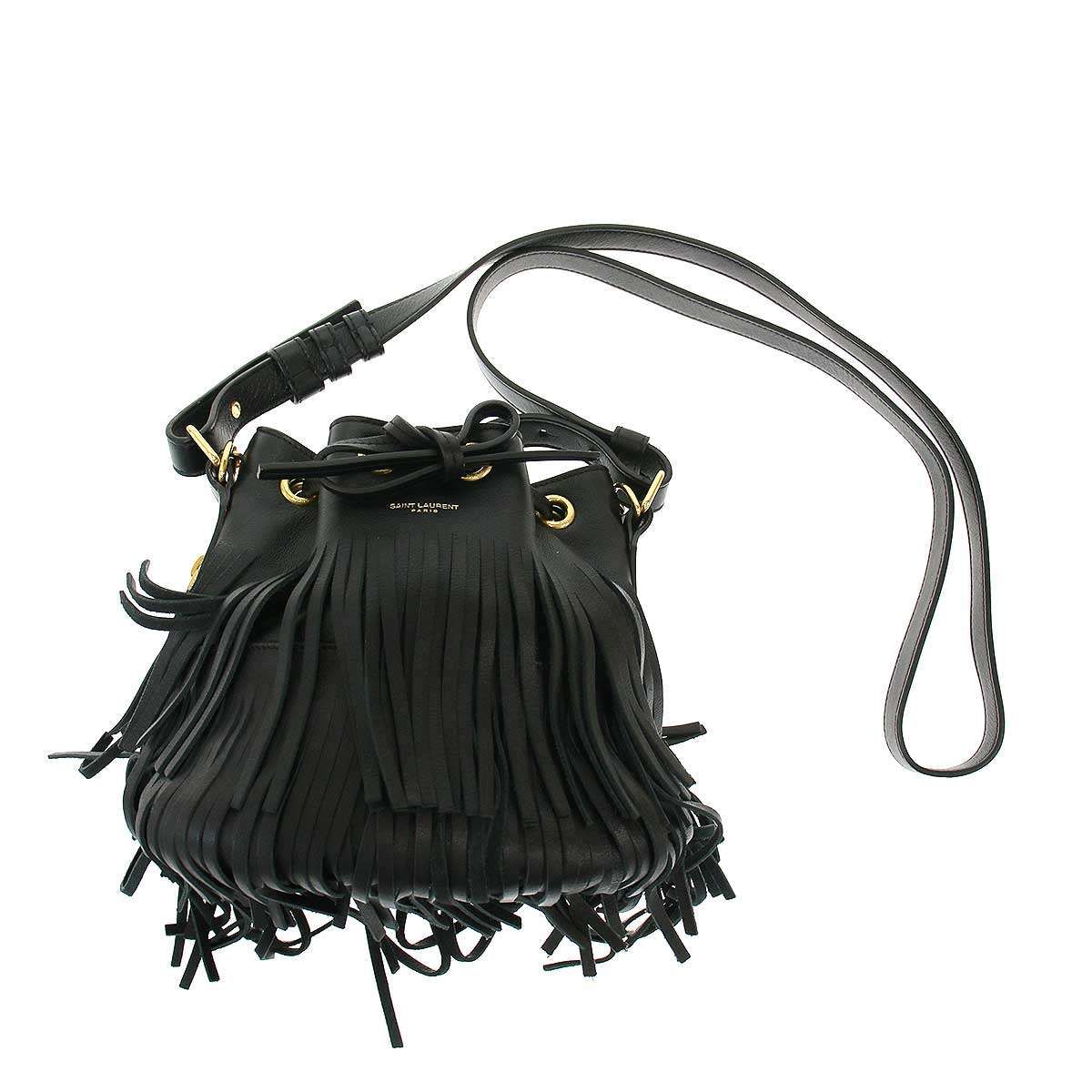 Saint Laurent Paris Emmanuelle Small Fringe Bucket Bag Black