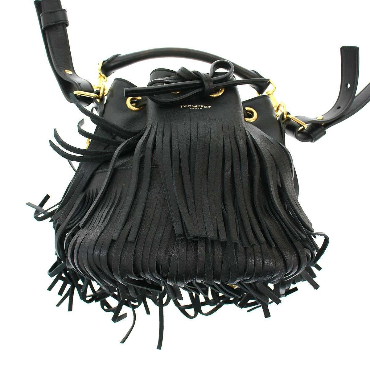 Saint Laurent Paris Emmanuelle Small Fringe Bucket Bag Black — view 2