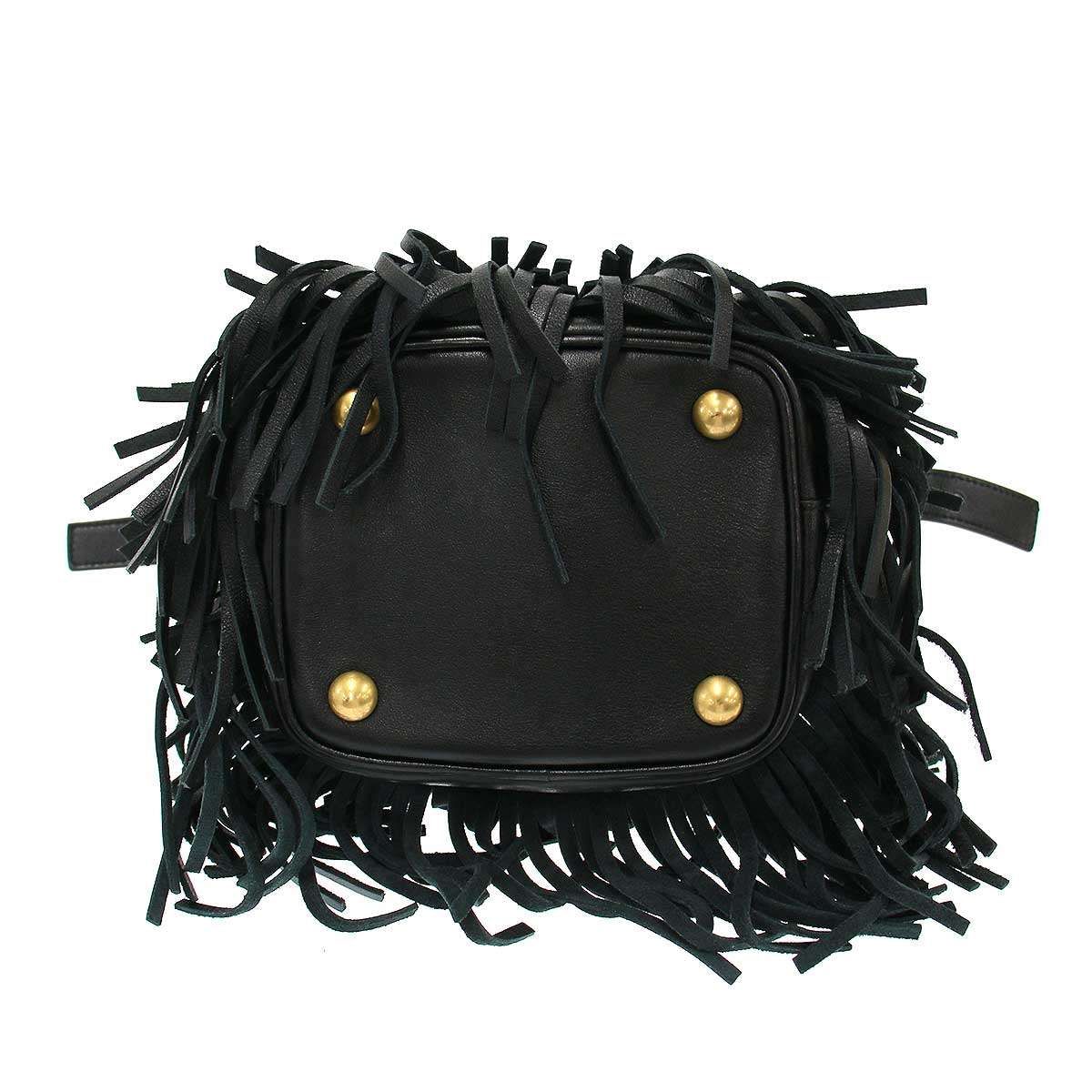 Saint Laurent Paris Emmanuelle Small Fringe Bucket Bag Black — view 5