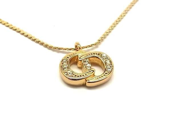 Dior Necklace CD Logo Gold Metal Rhinestone Vintage — view 2