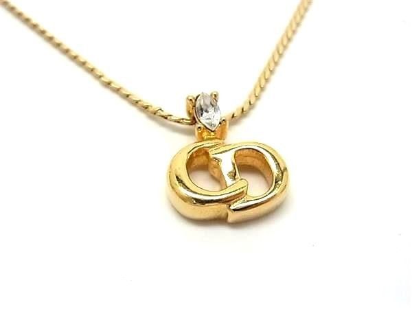 Dior Necklace CD Logo Gold Metal Rhinestone Vintage — view 2