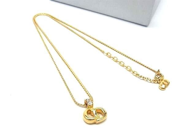 Dior Necklace CD Logo Gold Metal Rhinestone Vintage