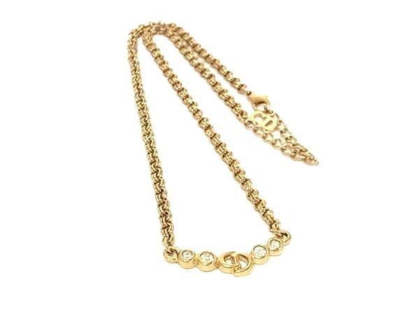 Dior Necklace CD Logo Gold Metal Rhinestone Vintage