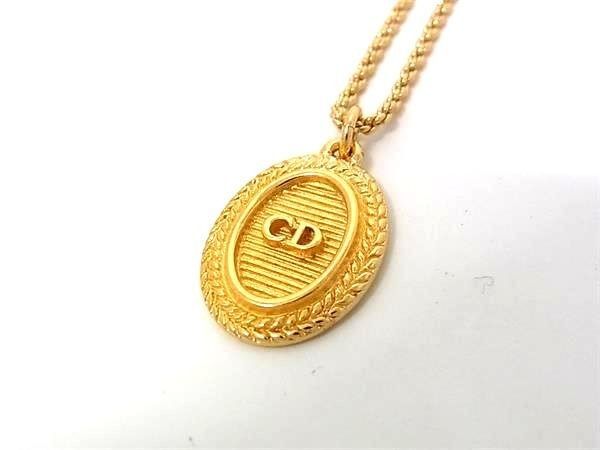 Dior Necklace Oval CD Logo Gold Metal Rhinestone Vintage — view 2