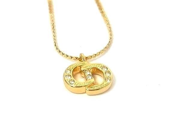 Dior Necklace CD Logo Gold Metal Rhinestone Vintage — view 2