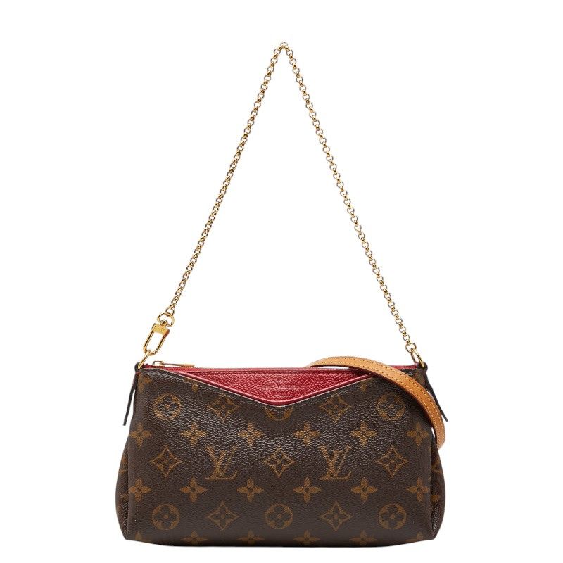 Louis Vuitton Monogram Pallas Clutch Chain 2-Way Shoulder Bag Brown Cerise
