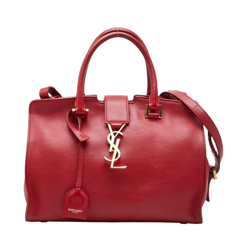 Saint Laurent Baby Monogram Cabas 2-Way Shoulder Bag Red Leather