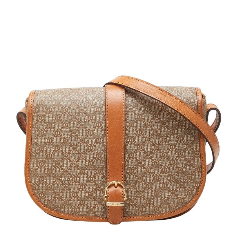Celine Macadam Crossbody Shoulder Bag Beige Brown Leather