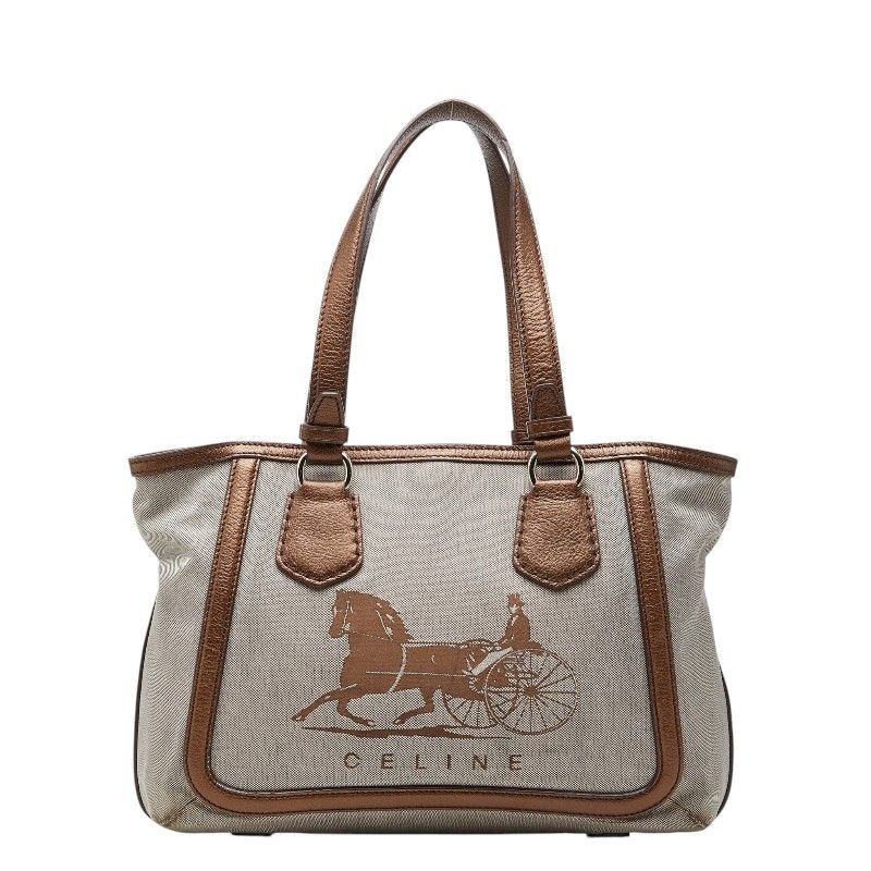 Celine Logo Carriage Tote Bag Brown Canvas Leather