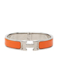 Hermes Click PM Enamel Bracelet Bangle Silver Orange Metal