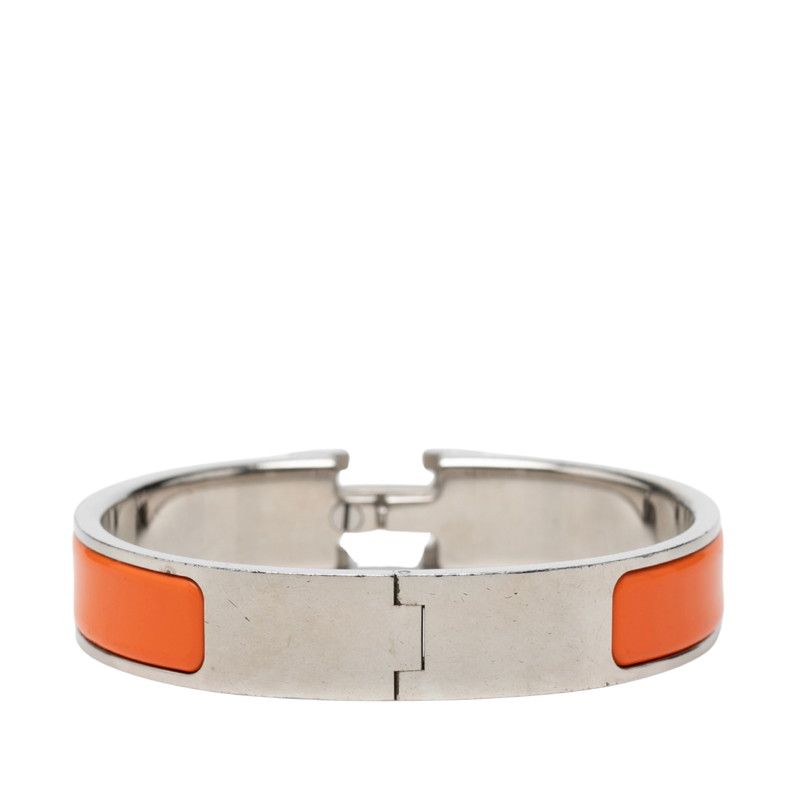 Hermes Click PM Enamel Bracelet Bangle Silver Orange Metal — view 3