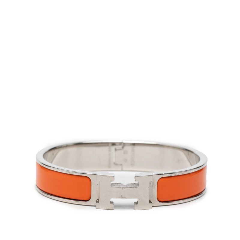 Hermes Click PM Enamel Bracelet Bangle Silver Orange Metal