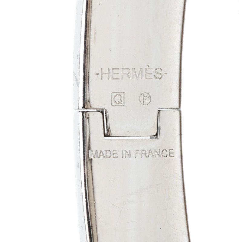 Hermes Click PM Enamel Bracelet Bangle Silver Orange Metal — view 4