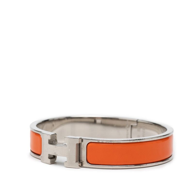 Hermes Click PM Enamel Bracelet Bangle Silver Orange Metal — view 2