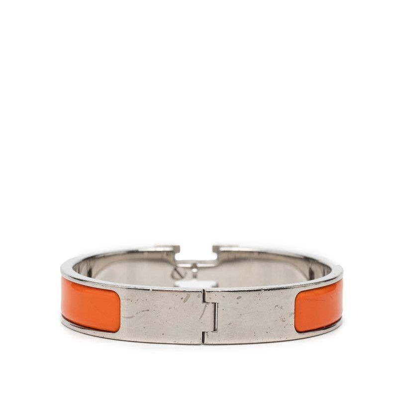 Hermes Click PM Enamel Bracelet Bangle Silver Orange Metal — view 3