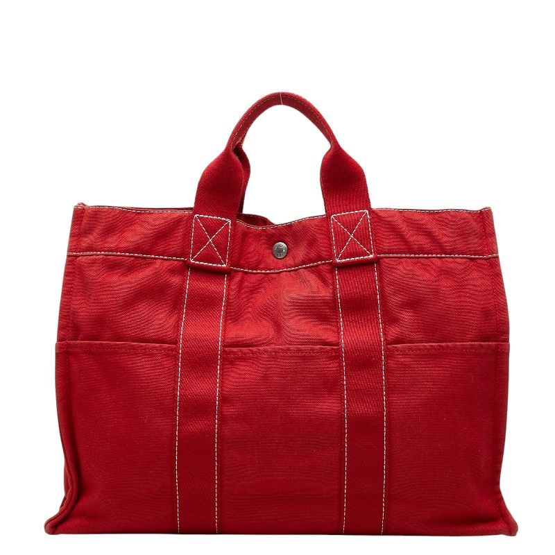 Hermes Deauville MM Tote Bag Red Cotton