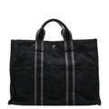 Hermes Fourre Tout MM Tote Bag Black Gray Cotton